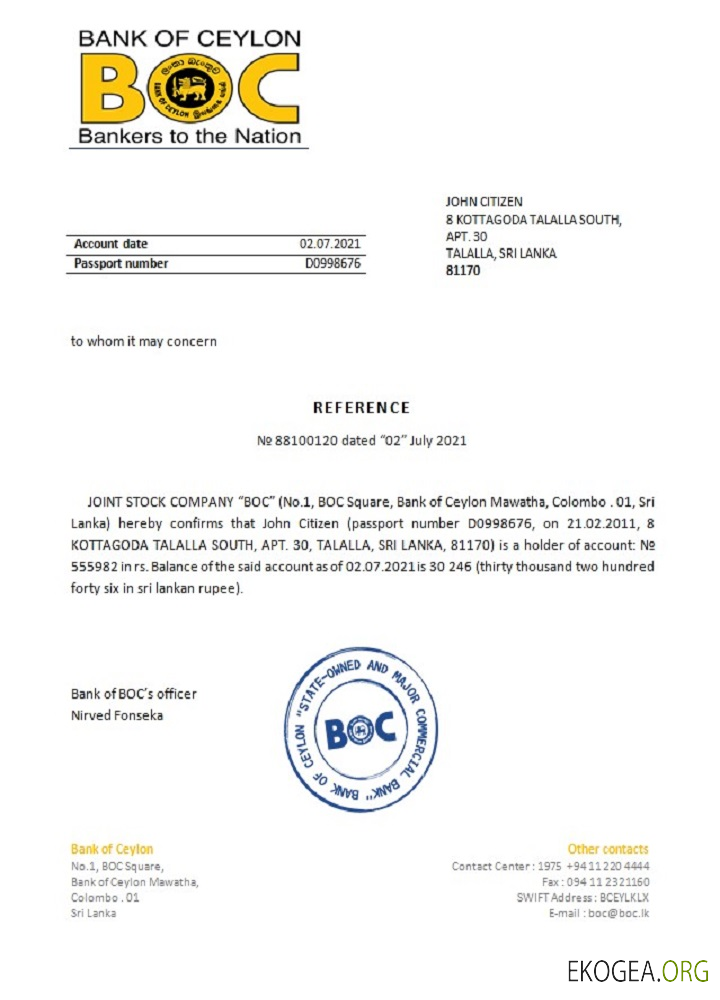 Sri Lanka , BOC , reference